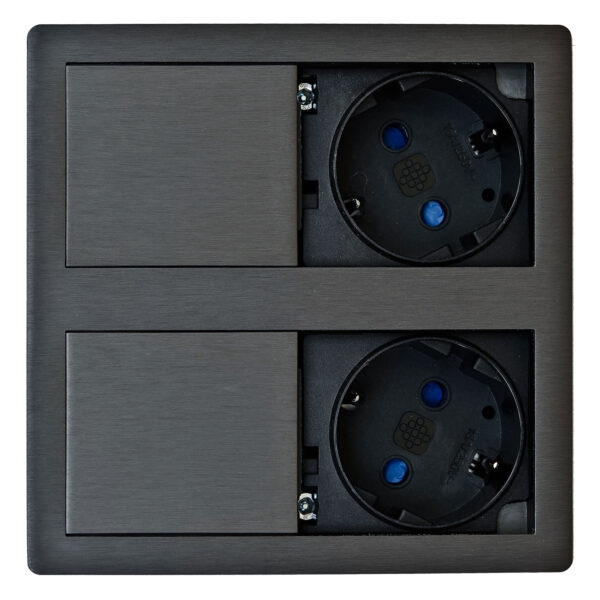Inbouwcontactdoos VERSAHIT 2-voudig met randaarde, Kleur gun metal
