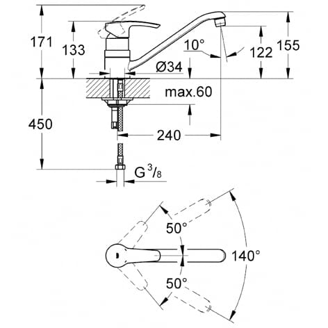 Keukenkraan 1 hendel GROHE Eurostyle