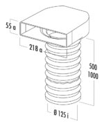 T-URX 125 Omkeerstuk 90｡ met flexibele slang, Verbindingselement., wit, L 500 mm