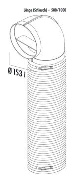 R-URX flow 150 Omkeerstuk 90ï½¡ met flexibele slang, Verbindingselement., wit, L 1000 mm