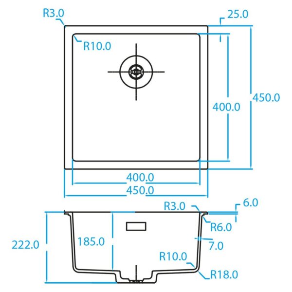 70-8211 CARESSI CAGRPP40BK-TU Black Line spoelbak detail