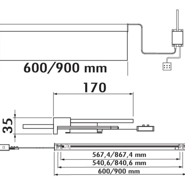 Terreno LED, Verlichte legbord., L 600 mm, ca. 2,1 W