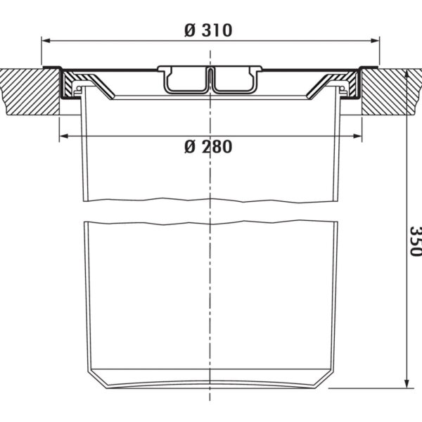 Dassa 2, Afvalverzamelsysteem voor vrijstaande container., roestvrij staal met kunststofelement