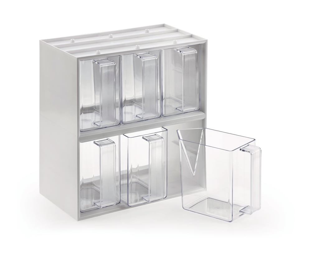 De Luxe 6, Voorraadbak., voorraadbakjes glashelder