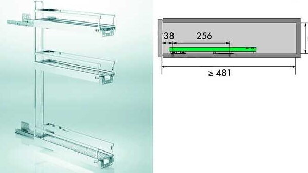 Uittrekelement 3 niveaus voor kast 15cm breed STYLE