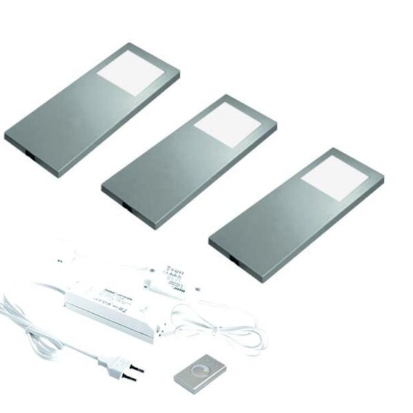 Slim pad F Dynamic Led 24V, Set met 3 spots, Rvs-look