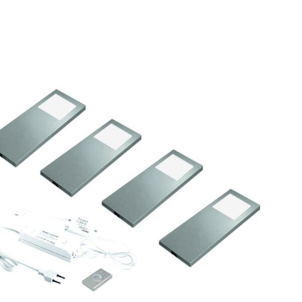 Slim pad F Dynamic Led 24V, Set met 4 spots, Rvs-look