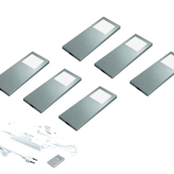 Slim pad F Dynamic Led 24V, Set met 6 spots, Rvs-look