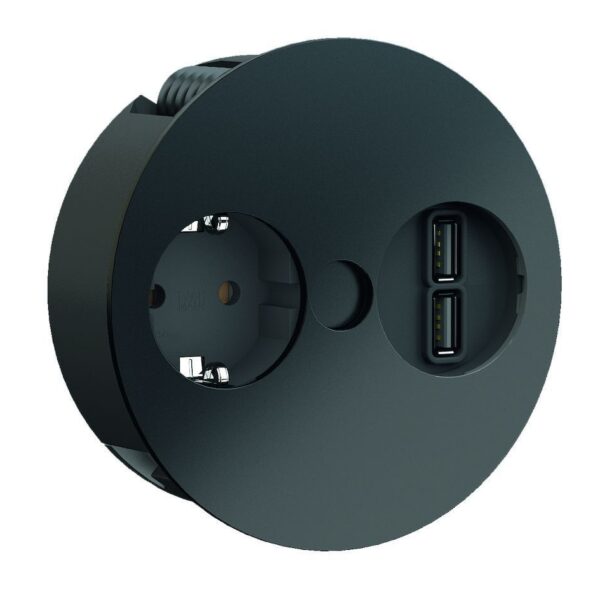 Inbouwcontactdoos TWIST 1-voudig met randaarde+2x data zwart