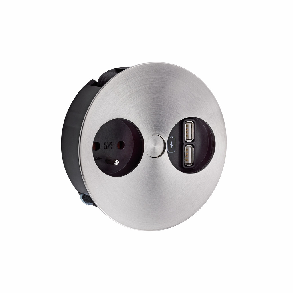 S13595_7053173_P1_DC Twist USB A, Contactdooselement, met Belgische/Franse stopcontact, roestvrij staalkleurig - Afbeelding 1