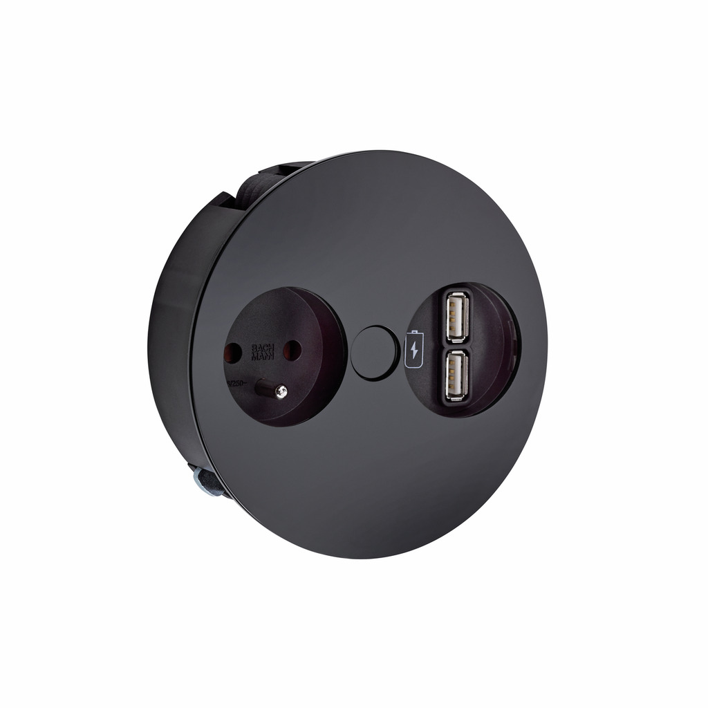 S13595_7053174_P1_DC Twist USB A, Contactdooselement, met Belgische/Franse stopcontact, zwart mat - Afbeelding 1