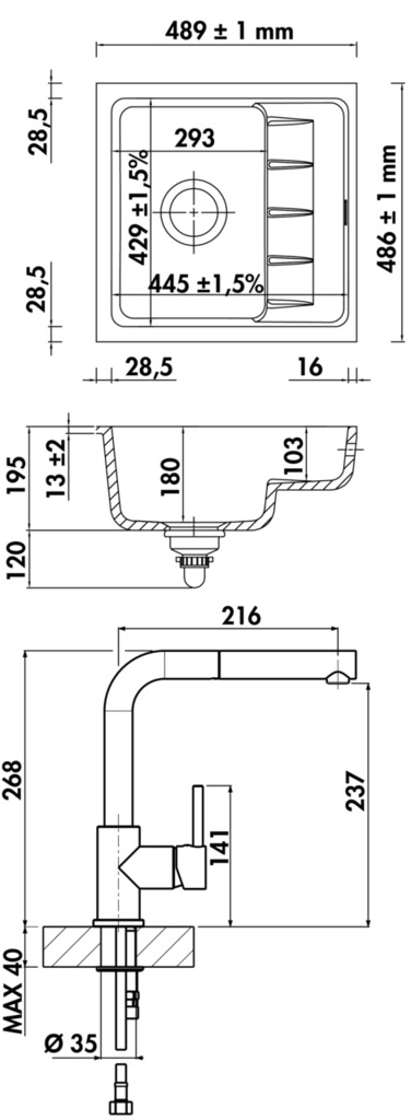 S13846_S13846_Z3_DC PickUP U – set 1, spoelunit, leisteen, incl. Arco 2, chroom - Afbeelding 5