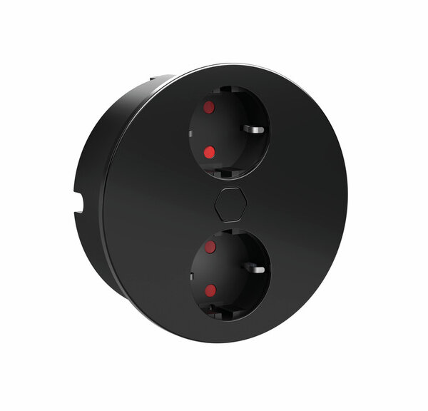 Duplex E dubbele contactdoos, Contactdooselement, rond, met veiligheidsstopcontacten, zwart mat