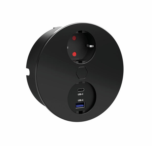Duplex E dubbele USB A+C, Contactdooselement, rond, met veiligheidsstopcontact, zwart mat
