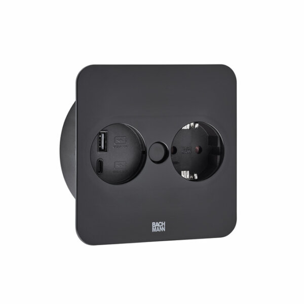 Twist 2 USB A+C, Contactdooselement, hoekig, met veiligheidsstopcontacten, zwart mat