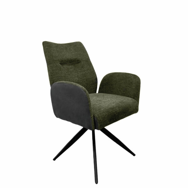 Famous 1AS, Stoel, onderstel zwart mat, draaibaar, rond, bekleding groen