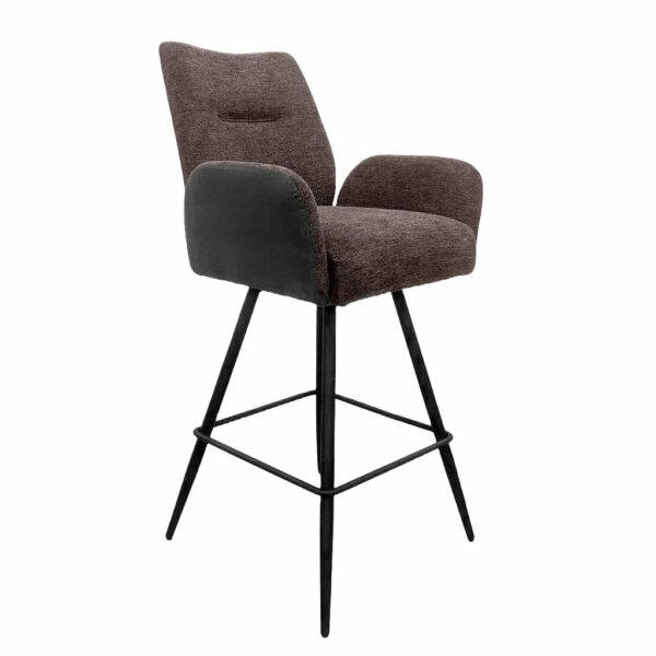 Famous 2AS, Barkruk, onderstel zwart mat, stijf, bekleding bruin